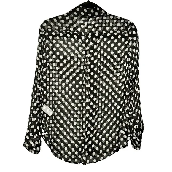 Elizabeth and James 100% Silk Black and White Polka Dot Button Front Blouse Top - Picture 8 of 15